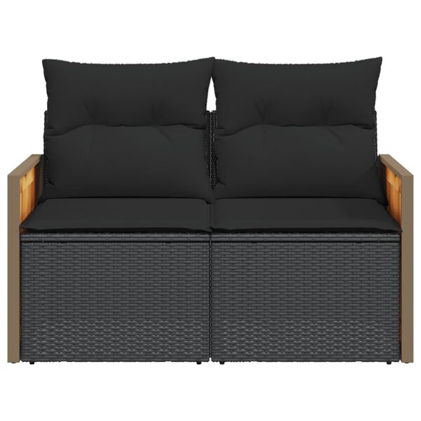 vidaXL Sofa ogrodowa z poduszkami, 2-osobowa, czarna, polirattan
