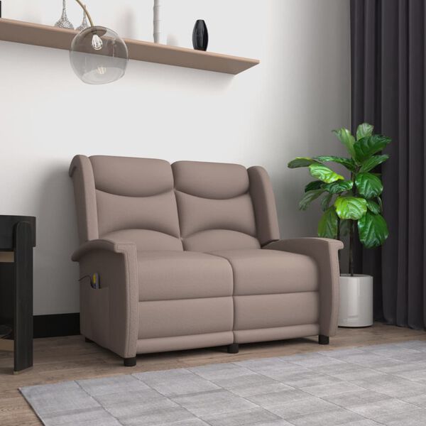 vidaXL Rozkładany fotel masujący, 2-os., kolor taupe, obity mikrofibrą
