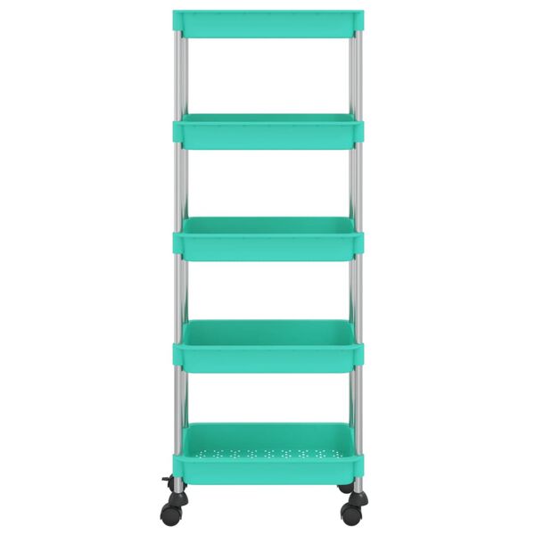 vidaXL 5-poziomowy w&oacute;zek kuchenny, turkus, 42x29x128 cm, żelazo i ABS