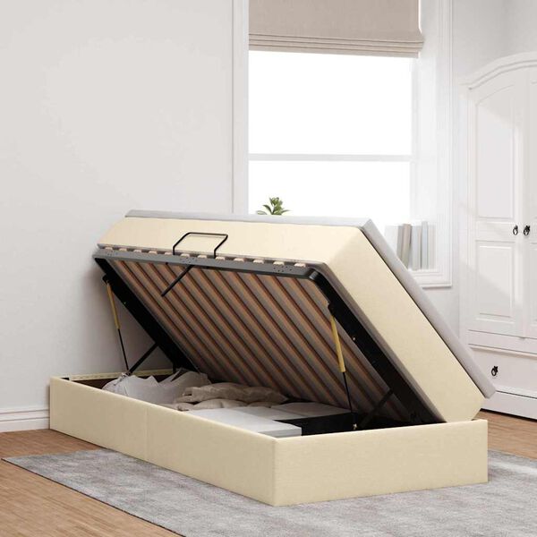 vidaXL Ł&oacute;żko z miejscem na przechowywanie i materacem Kremowy