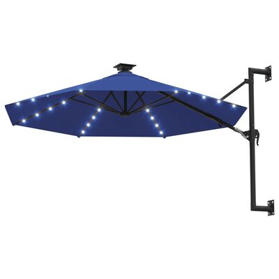 vidaXL Parasol ścienny z LED, na metalowym słupku, 300 cm, niebieski