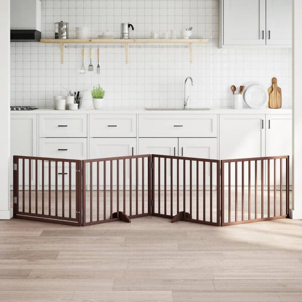 vidaXL Bramka dla psa z drzwiami składana 4 panele brązowa 320 cm drewno topolowe