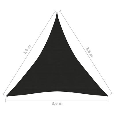 vidaXL Żagiel przeciwsłoneczny, 160 g/m², czarny, 3,6x3,6x3,6m, HDPE