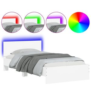 vidaXL Rama ł&oacute;żka z wezgłowiem i LED, biała, 100x200 cm