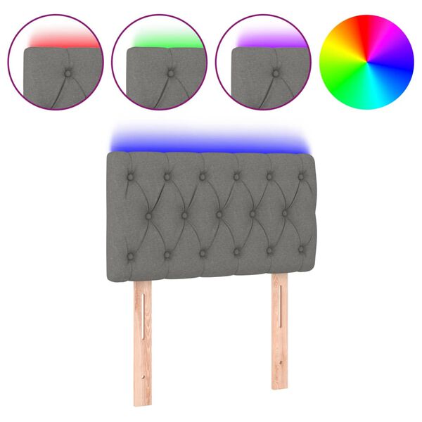 vidaXL Zagł&oacute;wek do ł&oacute;żka z LED, ciemnoszary, 80x7x78/88 cm, tkanina