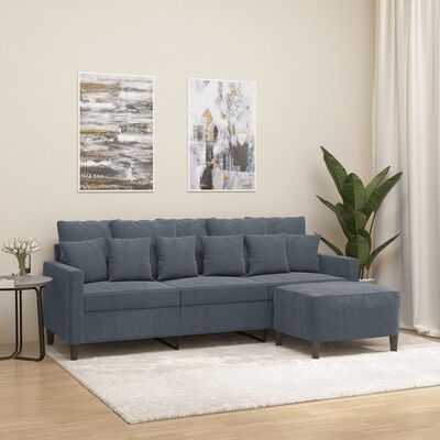 vidaXL 3-osobowa sofa z podnóżkiem, ciemnoszary, 180 cm, aksamit