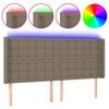 vidaXL Zagł&oacute;wek do ł&oacute;żka z LED, taupe, 183x16x118/128 cm, tkanina