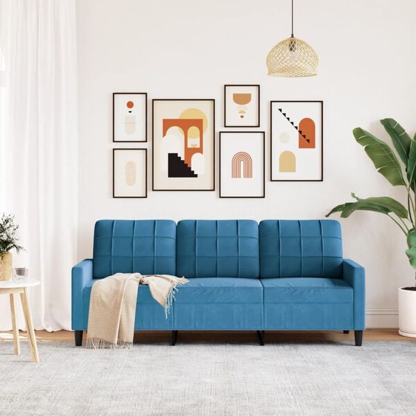 vidaXL Sofa 3-osobowa, niebieski, 180 cm, tapicerowana aksamitem
