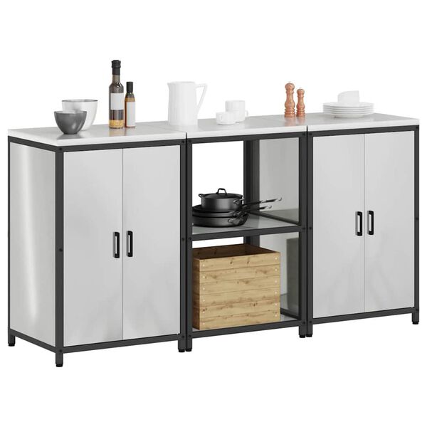 vidaXL Zestaw do przechowywania w kuchni z p&oacute;łką 3 pcs Srebrny