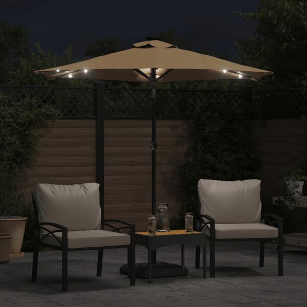 vidaXL Parasol ogrodowy LED, stalowy słupek, taupe, 225x225x212 cm