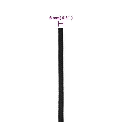 vidaXL Linka żeglarska, czarna jednolita, 6 mm, 250 m, polipropylen