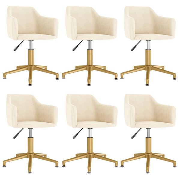vidaXL Obrotowe krzesła stołowe, 6 szt., kremowe, obite aksamitem