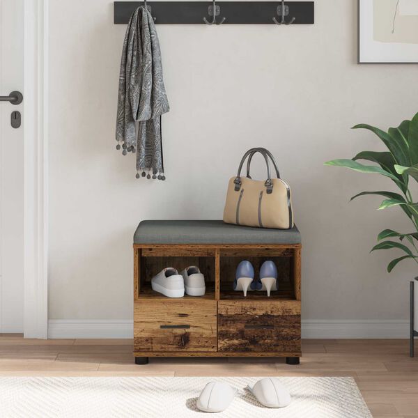 vidaXL Ławka w przedpokoju z poduszką Stare drewno 60 x 38 x 46 cm