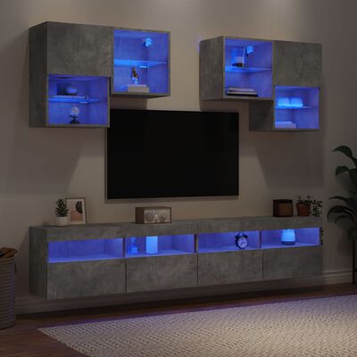 vidaXL 6-cz. zestaw ściennych szafek TV z LED, szarość betonu
