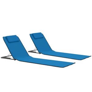 vidaXL Składane maty plażowe, 2 szt., stal i tkanina, niebieskie