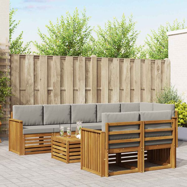 vidaXL Zestawy sof 9 pcs Naturalny i Jasny Szary Lite Drewno Akacji