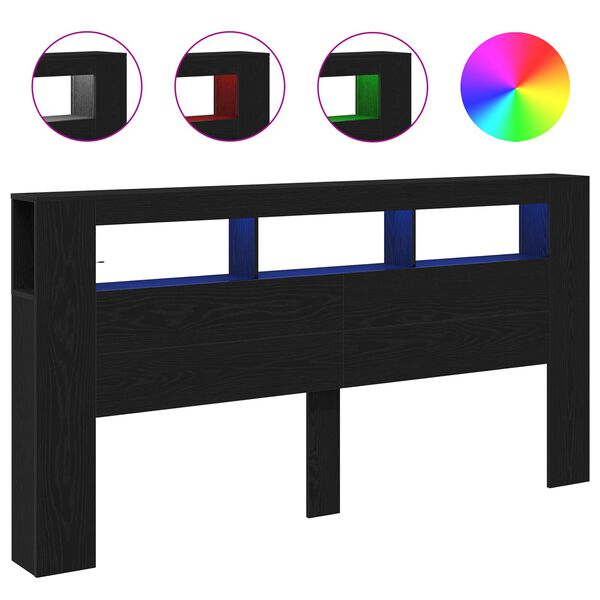 vidaXL Wezgłowie LED Ze LED Lights Czarny Dąb 200 x 18,5 x 103,5 cm