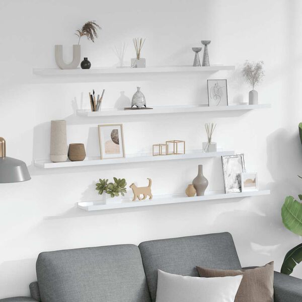 vidaXL P&oacute;łki ścienne, 4 szt., wysoki połysk, białe, 100x9x3 cm