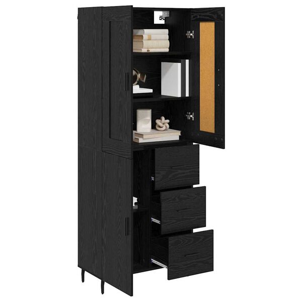 vidaXL Highboard z szufladą 2 pcs Czarny Dąb Materiał drewnopochodny
