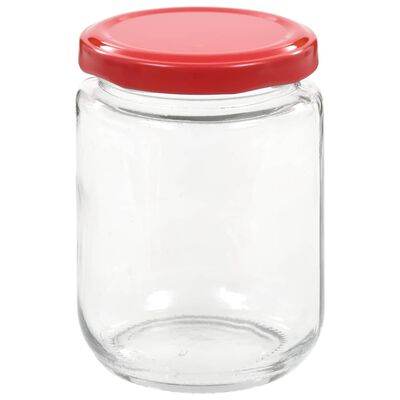 vidaXL Szklane słoiki na dżem, czerwone pokrywki, 96 szt., 230 ml