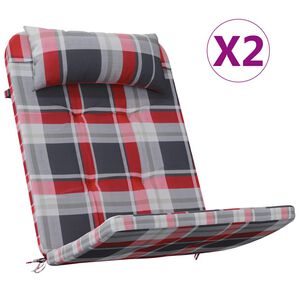vidaXL Poduszki na krzesła 2 pcs Czerwony w kratkę 58 x 77 x 4,5 cm