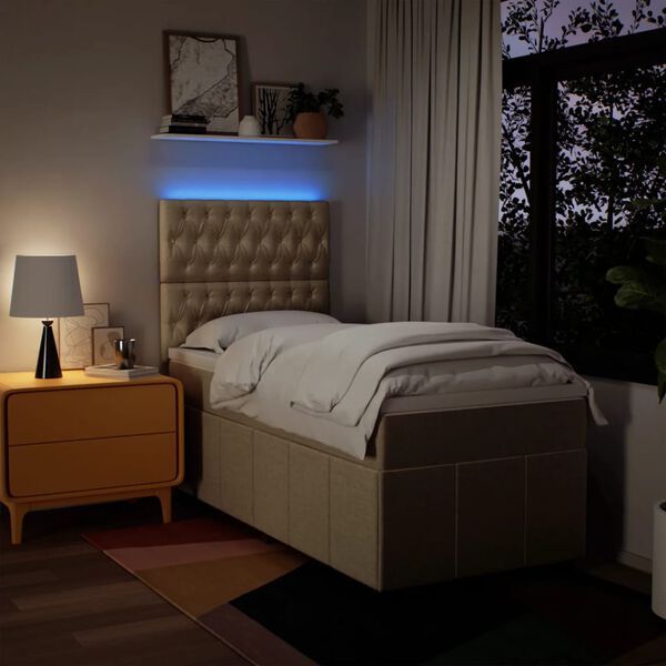 vidaXL Ł&oacute;żko kontynentalne z materacem, kremowe, tkanina, 80x200 cm