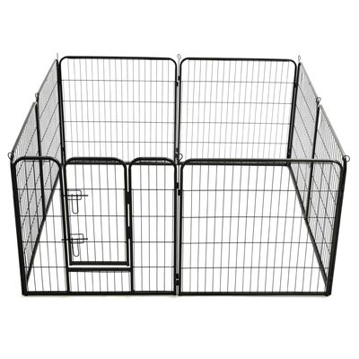 vidaXL Kojec dla psów, 8 paneli, stalowy, czarny, 80 x 80 cm