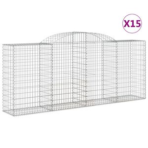 vidaXL Kosze gabionowe, 15 szt, 300x50x120/140cm, galwanizowane żelazo