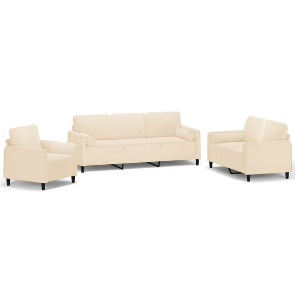 vidaXL 3-częściowy komplet wypoczynkowy z poduszkami, kremowy, aksamit