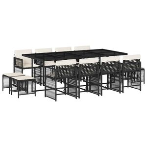 vidaXL 13-cz. zestaw mebli do ogrodu, poduszki, czarny, rattan PE