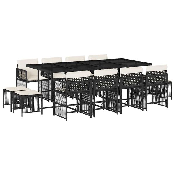 vidaXL 13-cz. zestaw mebli do ogrodu, poduszki, czarny, rattan PE