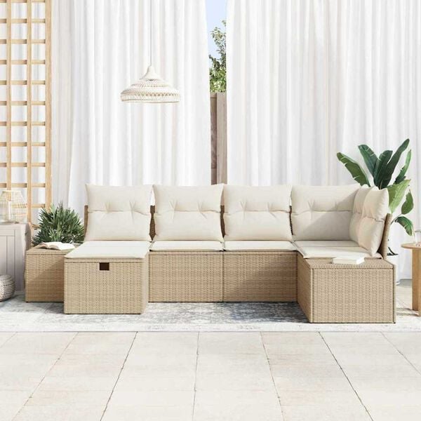 vidaXL Zestaw Sof na Ogród 6 pcs Beżowy 55 x 62 x 69 cm Polirattan