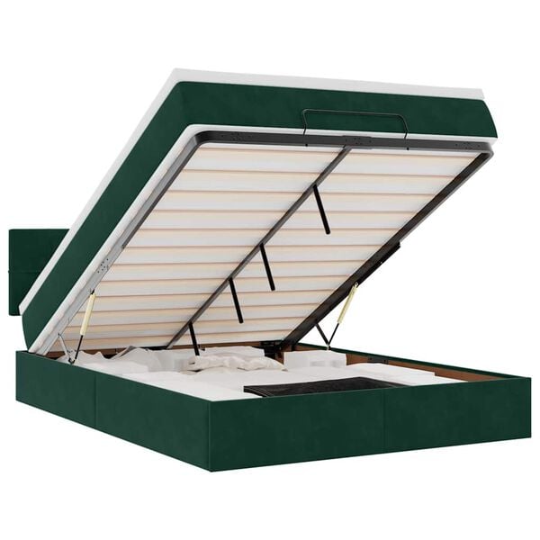 vidaXL Rama ł&oacute;żka otomana z materacem, zielona, 140x190 cm, aksamit