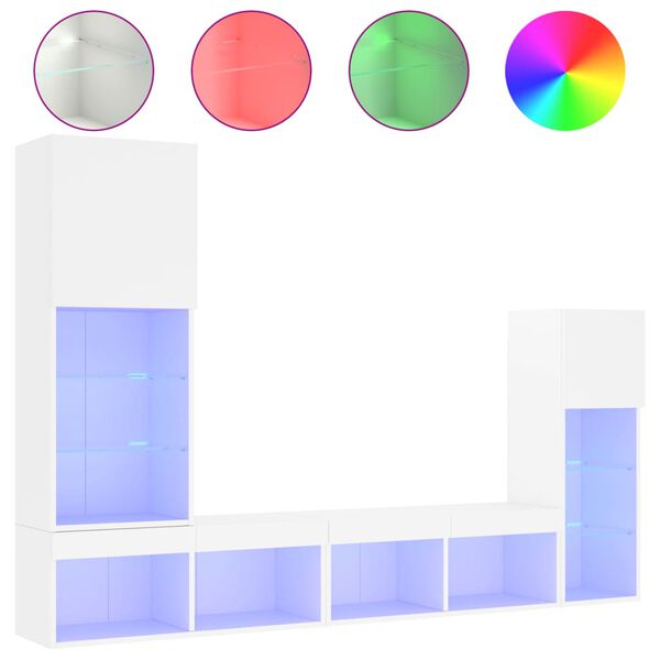 vidaXL 4-cz. zestaw mebli TV z LED, biały, materiał drewnopochodny