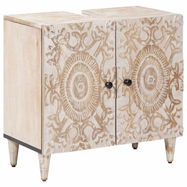 vidaXL Szafka pod umywalkę Biały 62 x 33 x 58 cm Drewno z mango