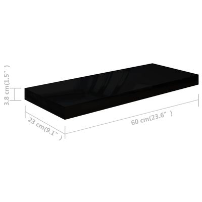 vidaXL Półka ścienna, wysoki połysk, czarna, 60x23,5x3,8 cm, MDF