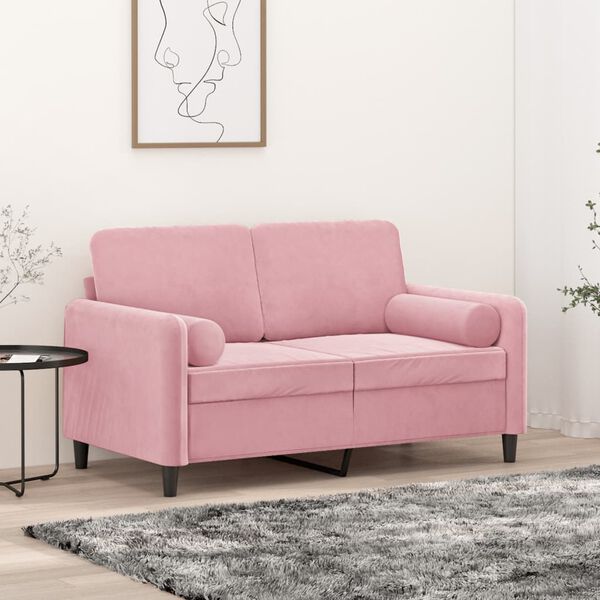 vidaXL 2-osobowa sofa z poduszkami, różowa, 120 cm, aksamit