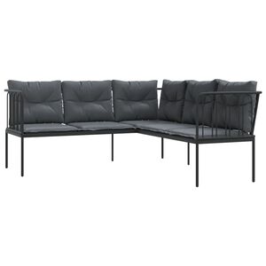 vidaXL Narożna sofa ogrodowa z poduszkami, czarna, stal i textilene