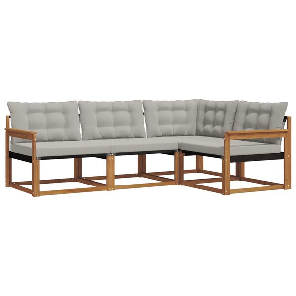 vidaXL Zestaw sof na zewnątrz z poduszką 4 pcs Naturalny i Jasny Szary