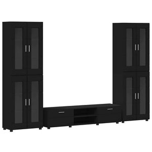 vidaXL Zestaw szafek RTV z p&oacute;łką FLORIN Czarny Materiał drewnopochodny