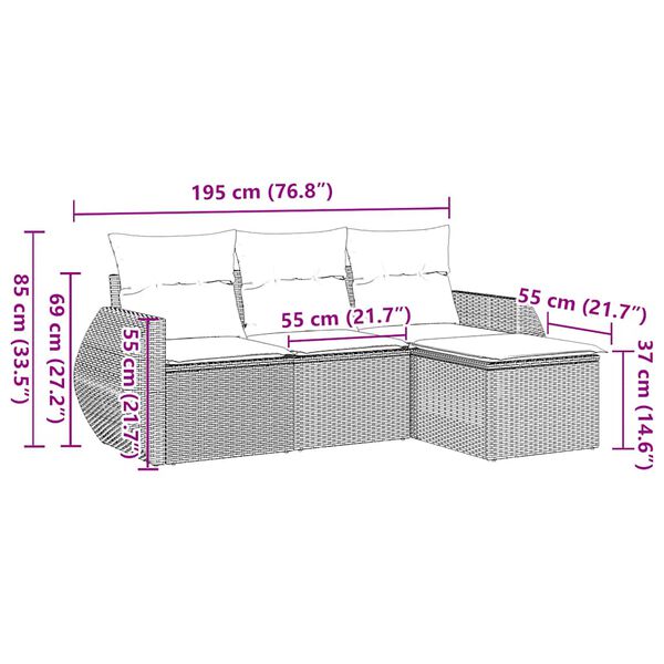 vidaXL 4-cz. zestaw wypoczynkowy do ogrodu, poduszki, czarny rattan PE