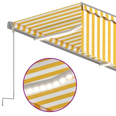 vidaXL Ręcznie zwijana markiza z zasłoną i LED, 5x3 m, żółto-biała