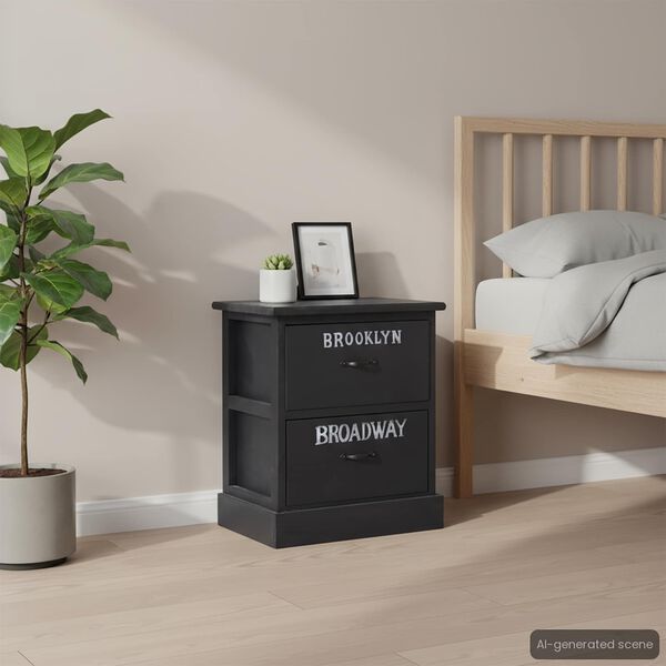 vidaXL Szafki nocne, 2 szt., czarne, 38x28x45 cm, drewno paulownia