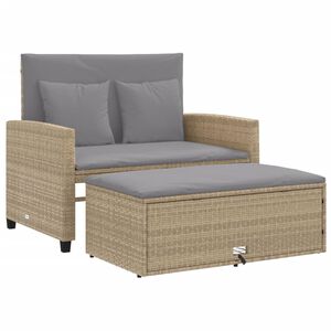 vidaXL Sofa ogrodowa z poduszkami, 2-osobowa, beżowa, polirattan