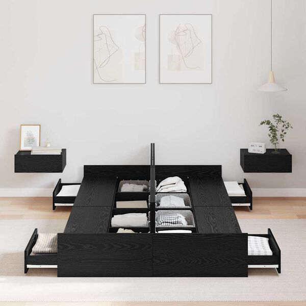 vidaXL Rama ł&oacute;żka z miejscem na przechowywanie Czarny Dąb 120 x 190 cm