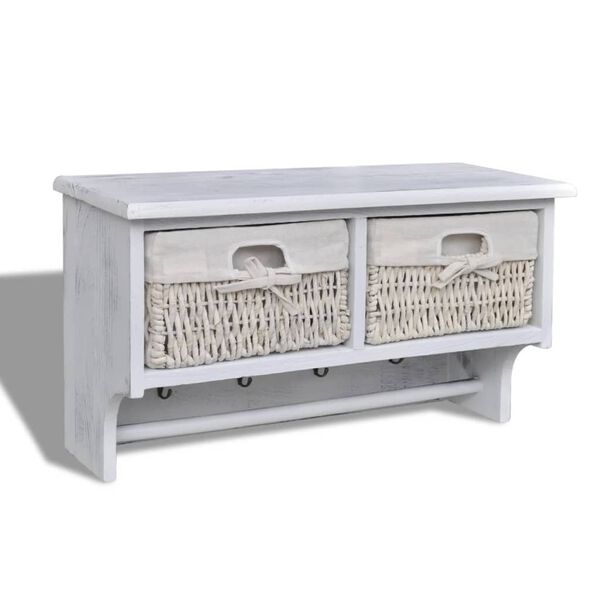 vidaXL Półka ścienna, biała, 60x23,5x33 cm, drewno paulownia