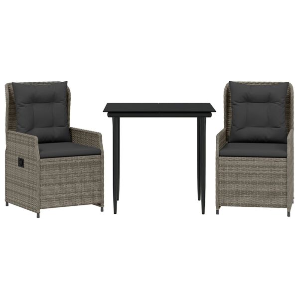 vidaXL 3-cz. zestaw mebli ogrodowych z poduszkami, szary rattan PE