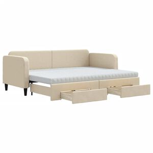 vidaXL Sofa rozsuwana z szufladami, kremowa, 80x200 cm, tkanina