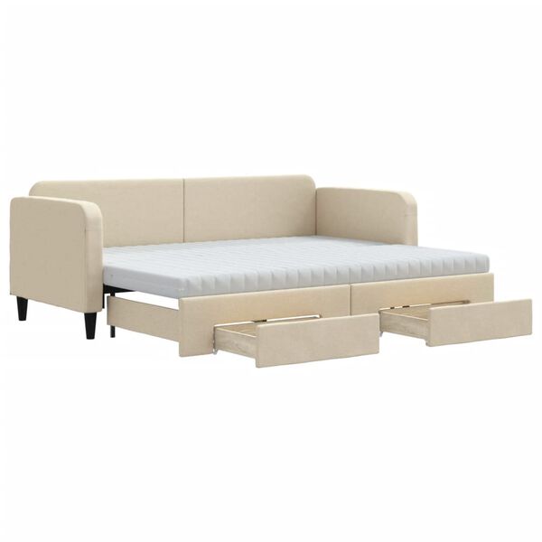 vidaXL Sofa rozsuwana z szufladami, kremowa, 80x200 cm, tkanina
