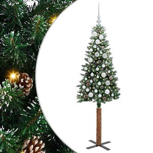 vidaXL Szczupła Choinka Zielony 150 cm PVC i lite drewno sosnowe